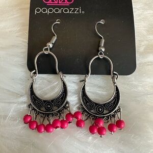 🧡10/$10 Paparazzi Silver Pink Chandelier Earrings with Beaded Fringe